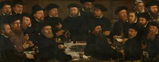 Banquet of Eighteen Guardsmen of Squad L, Amsterdam 1566, known as 'The Perch Eaters', by Dirck Barendsz.