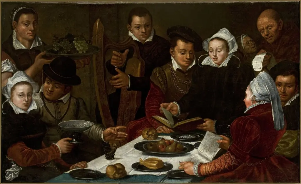 Company at the table, by Dirck Barendsz.
