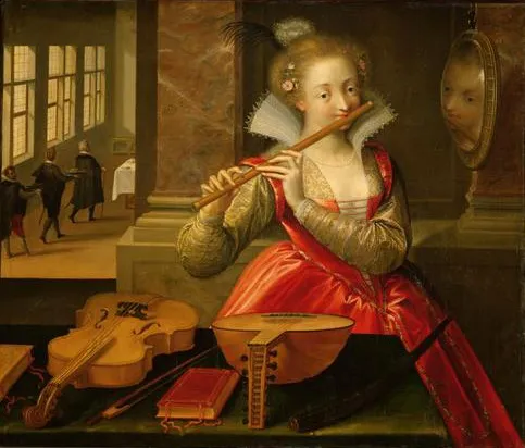 Flötenspielerin (Allegorie der Musik?), by Dirck de Quade van Ravesteyn, oil, 1600