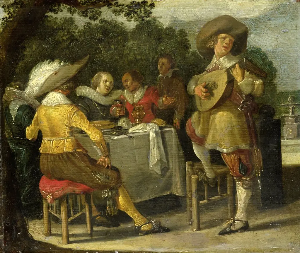 An outdoor party, by Dirck Hals