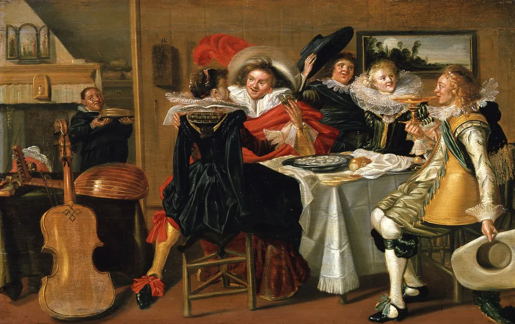 Elegant company drinking in an interior, by Dirck Hals, paint, 1627