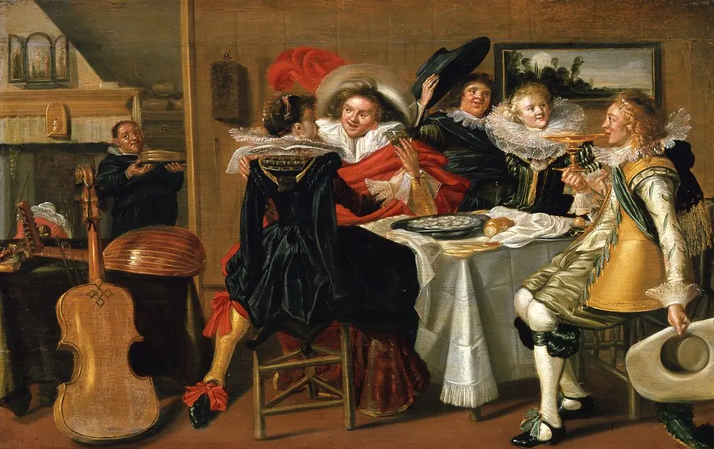 Elegant company drinking in an interior, by Dirck Hals