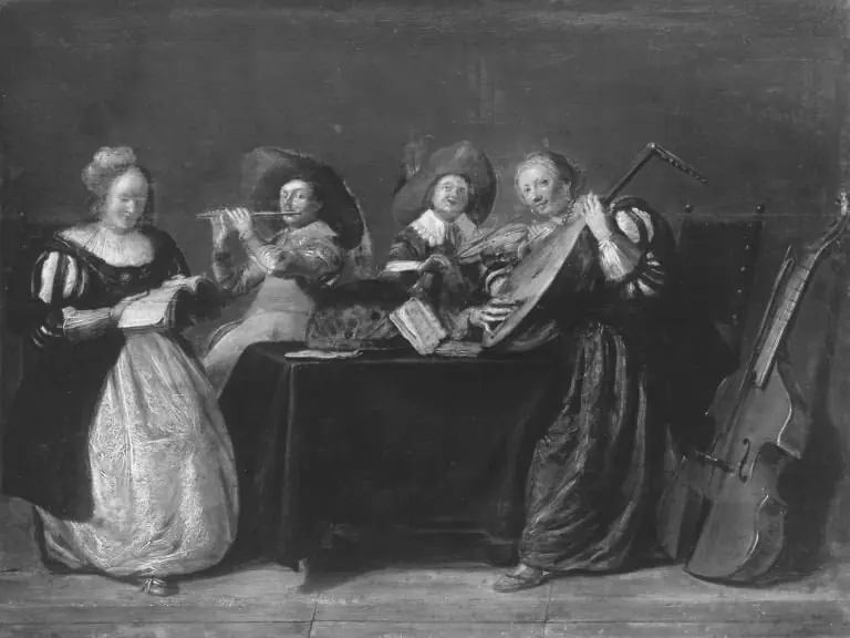 Elegant company playing music, by Dirck Hals
