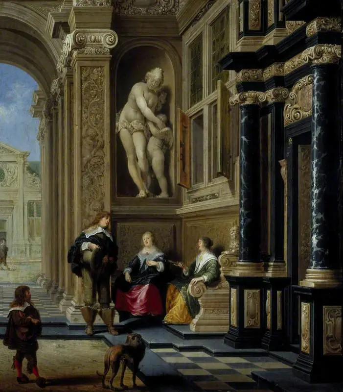 A Conversation in a Palace Courtyard, by Dirck van Delen