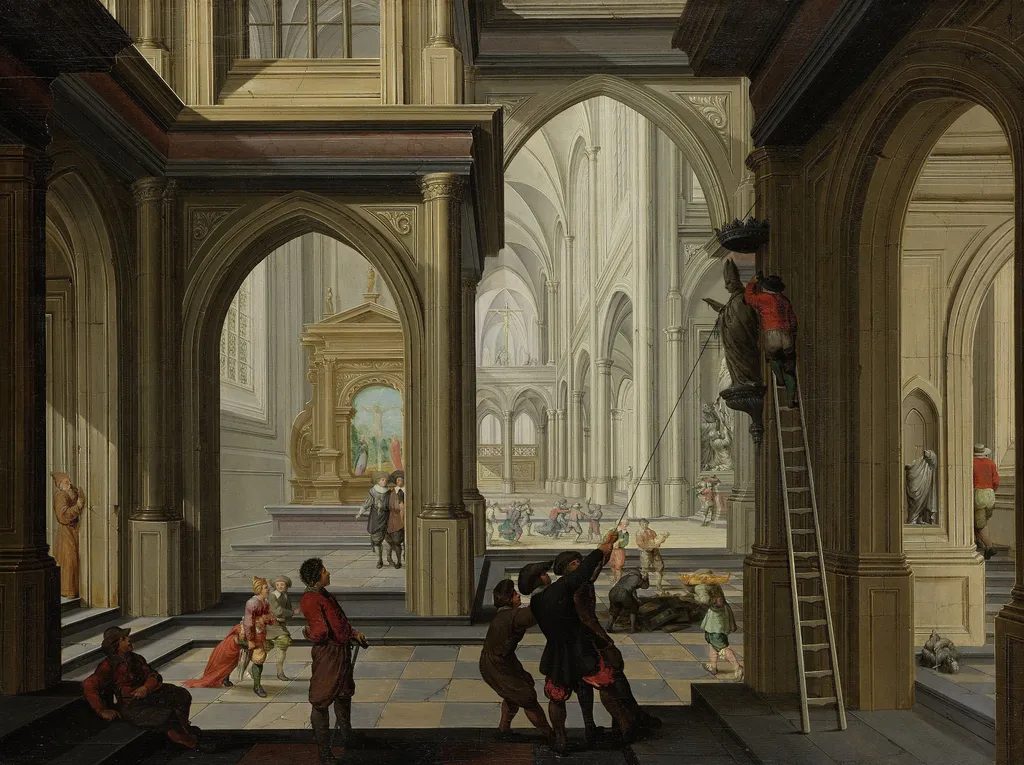 Iconoclasm in a Church, by Dirck van Delen, oil, 1630