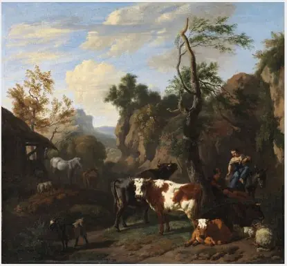 Cattle in a Rocky Landscape, by Dirck van der Bergen