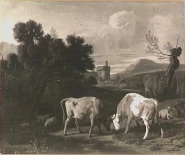 landscape with fighting bulls, by Dirck van der Bergen
