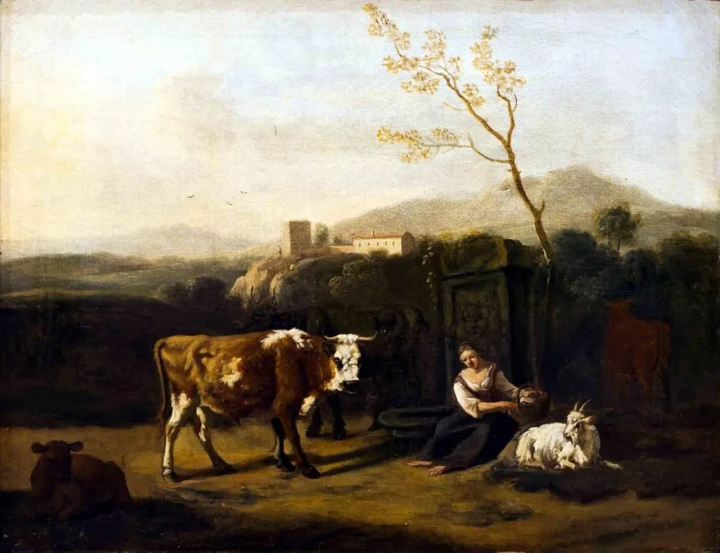 Peisaj cu animale, by Dirck van der Bergen, unspecified
