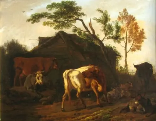 Turmă lângă colibă, by Dirck van der Bergen