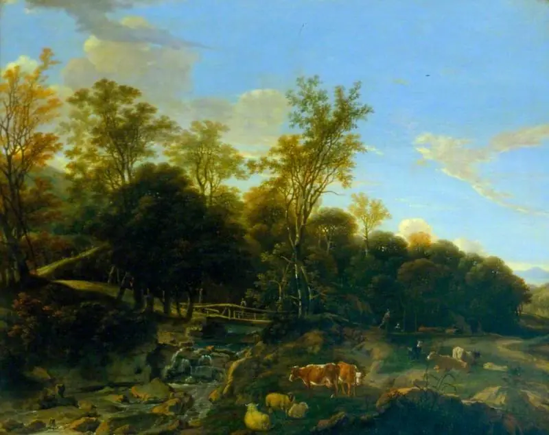 Landscape with a Rustic Bridge and Cattle, by Dirck van der Lisse