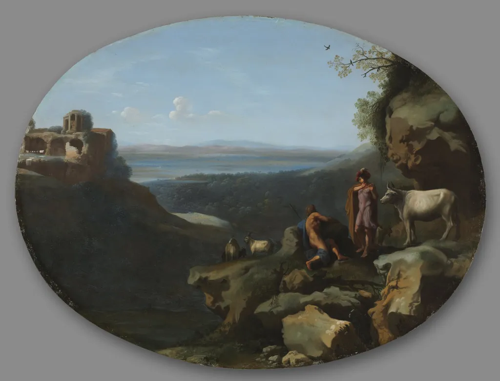 Mercury and Argus in a Landscape, by Dirck van der Lisse, unspecified, 1635