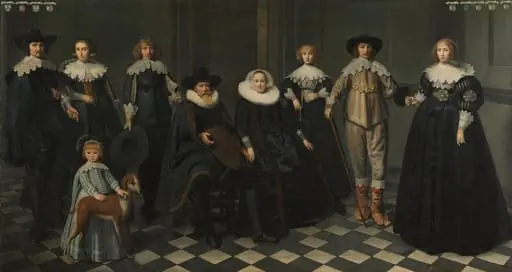 Portrait of the Family of Dirck Jacobsz Bas (1569-1637), Burgomaster of Amsterdam, and Margriet Snoeck (1588-1645), by Dirck van Santvoort