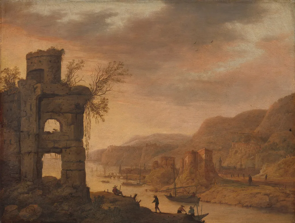 River landscape, by Dirck Verhaert, oil, 1650