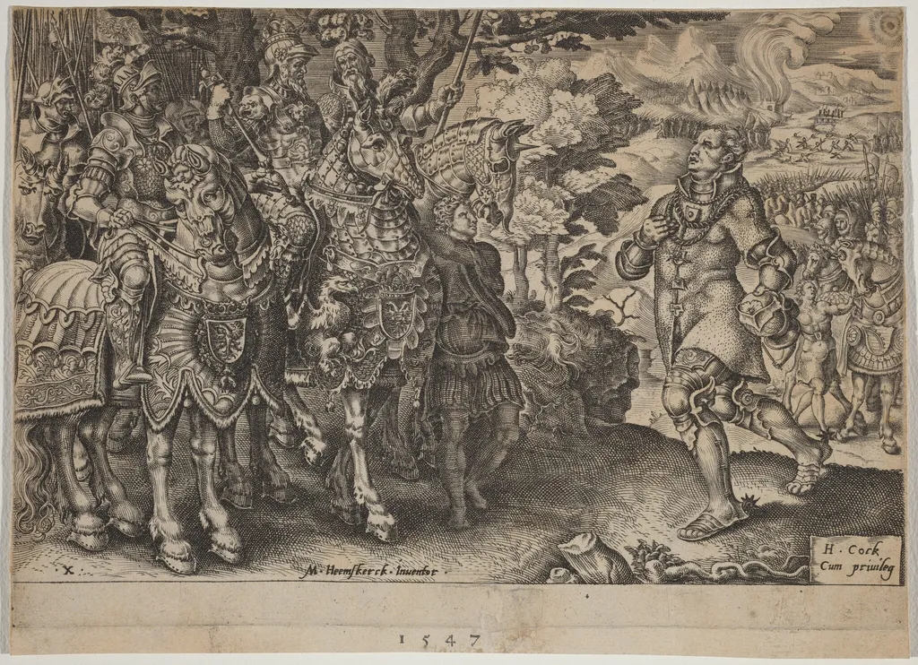 The Surrender of John Frederick, Elector of Saxony, After the Battle of Mühlberg, by Dirck Volckertz Coornhert, ink, 1547