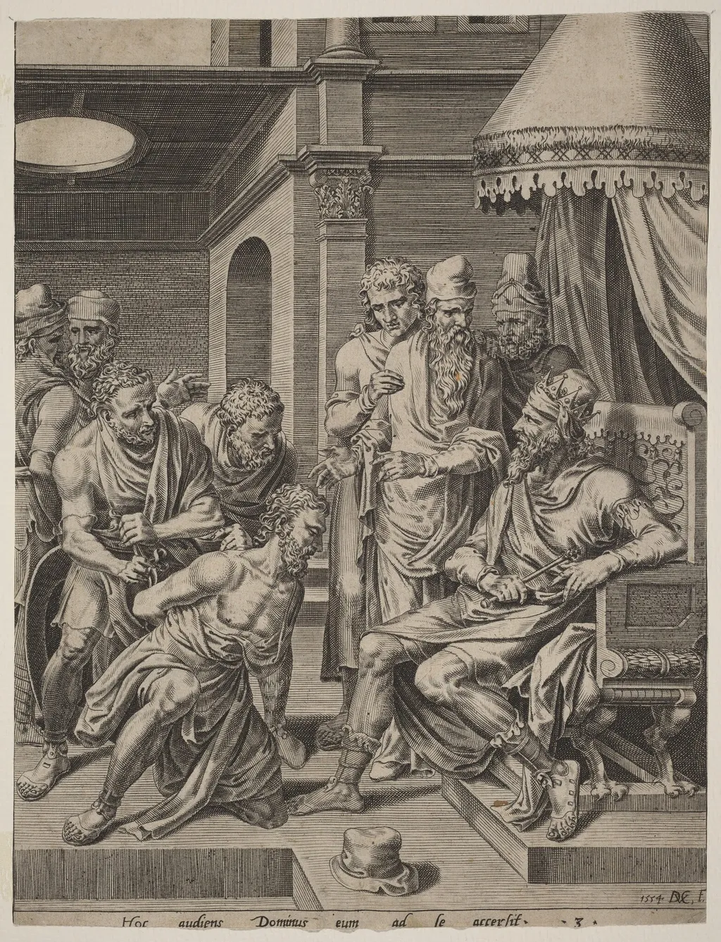 The Unmerciful Servant Brought before the King, by Dirck Volckertz Coornhert, ink, 1554