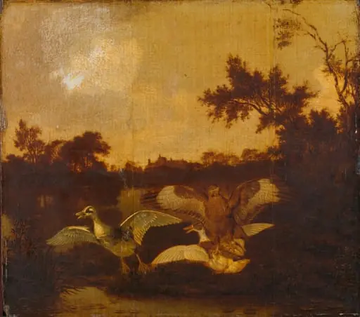 A Buzzard Attacking Two Ducks, by Dirck Wijntrack