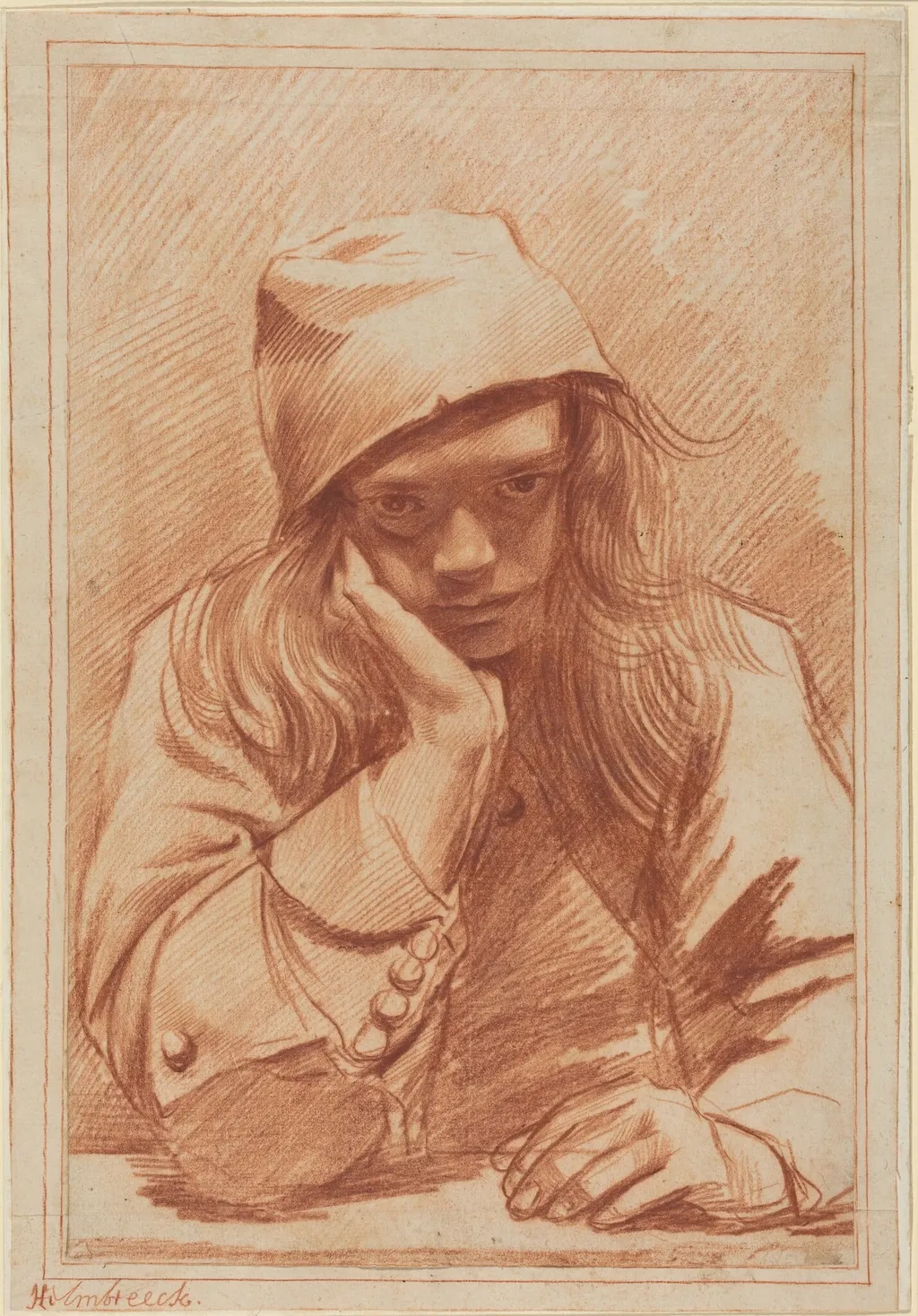 Self-Portrait, by Dirk Helmbreker, chalk, 1674