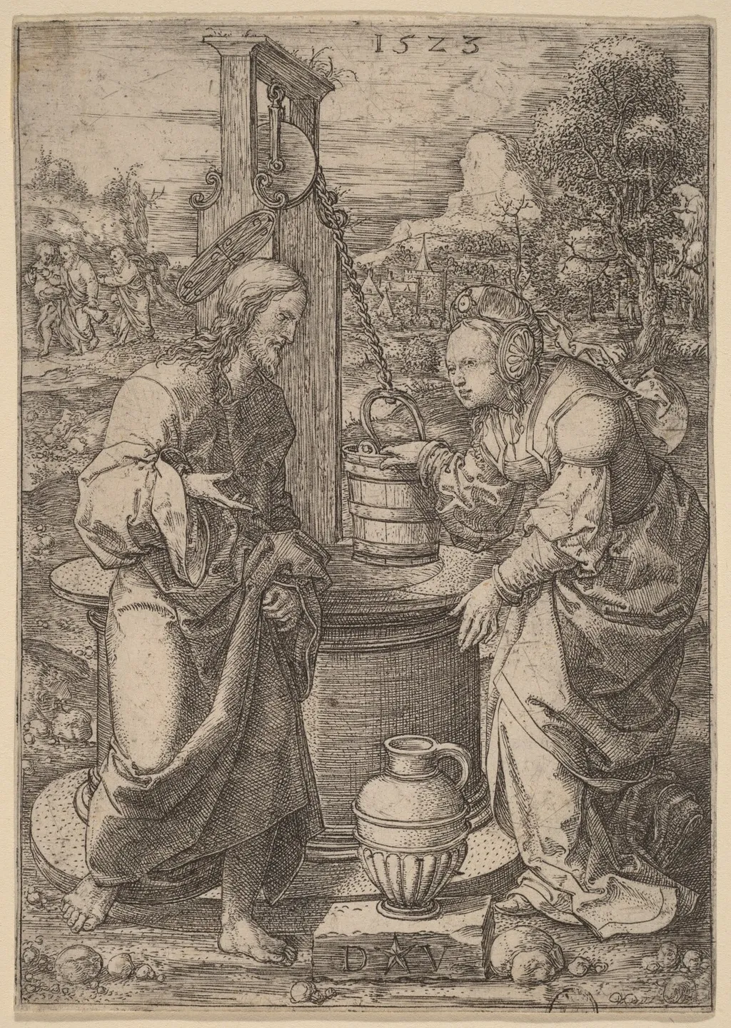 Christ and the Woman of Samaria, by Dirk Jacobsz Vellert, ink, 1523