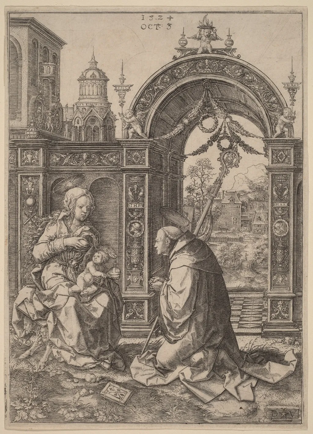 The Vision of Saint Bernard, by Dirk Jacobsz Vellert, ink, 1524