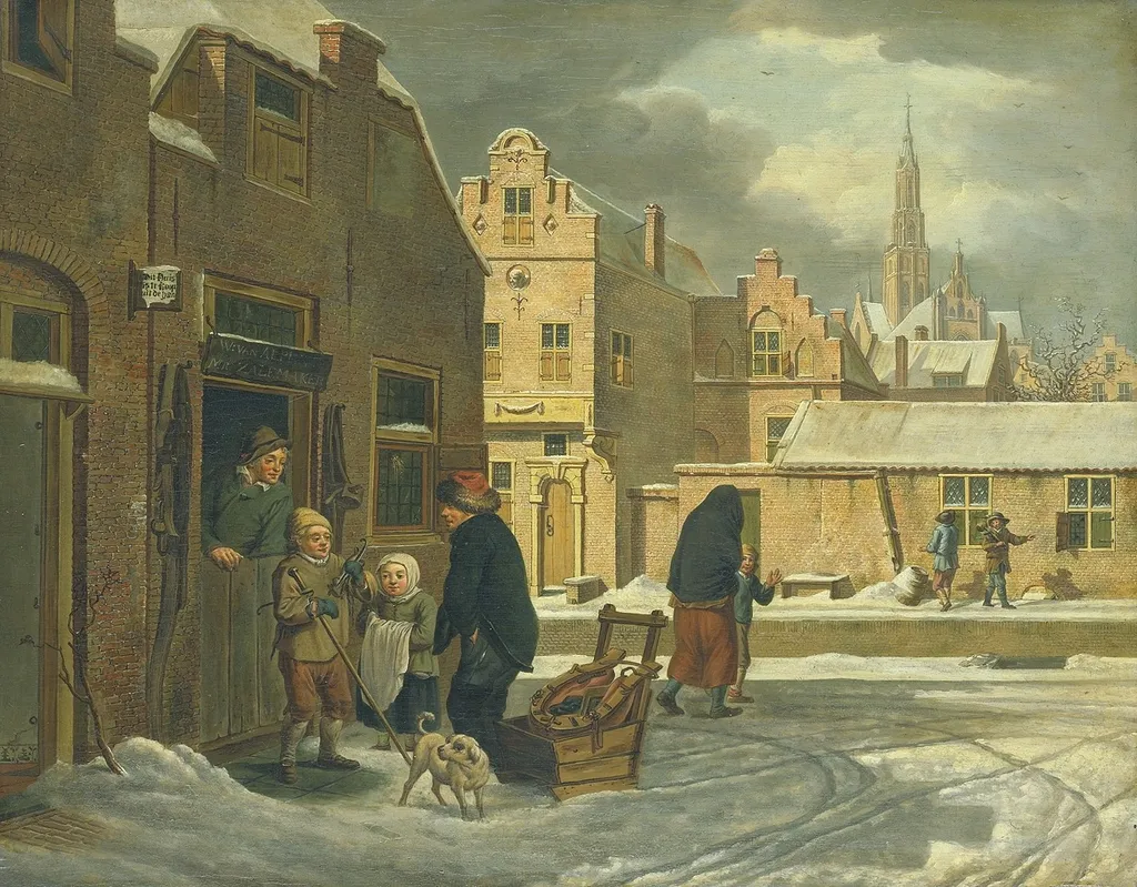 Cityscape in winter, by Dirk Jan van der Laan, oil, 1801