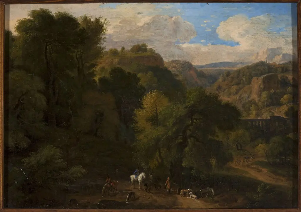 Landscape with a hunting scene, by Dirk Maas
