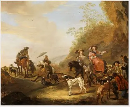 A Hunting Party in a Landscape, by Dirk Stoop