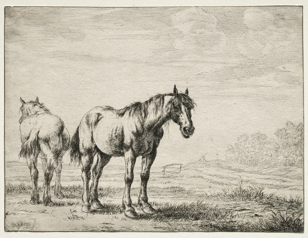 Two plough horses, by Dirk Stoop, 1659