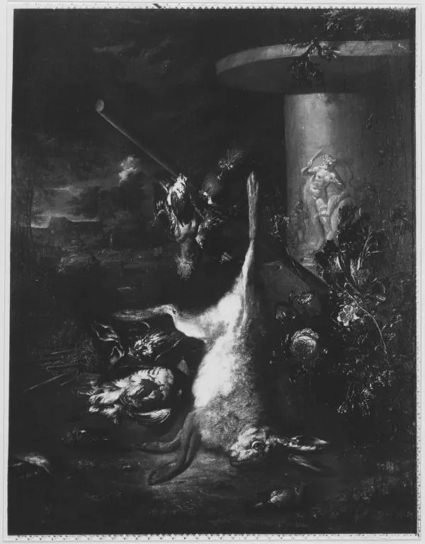 Dead hare, by Dirk Valkenburg, oil, 1700