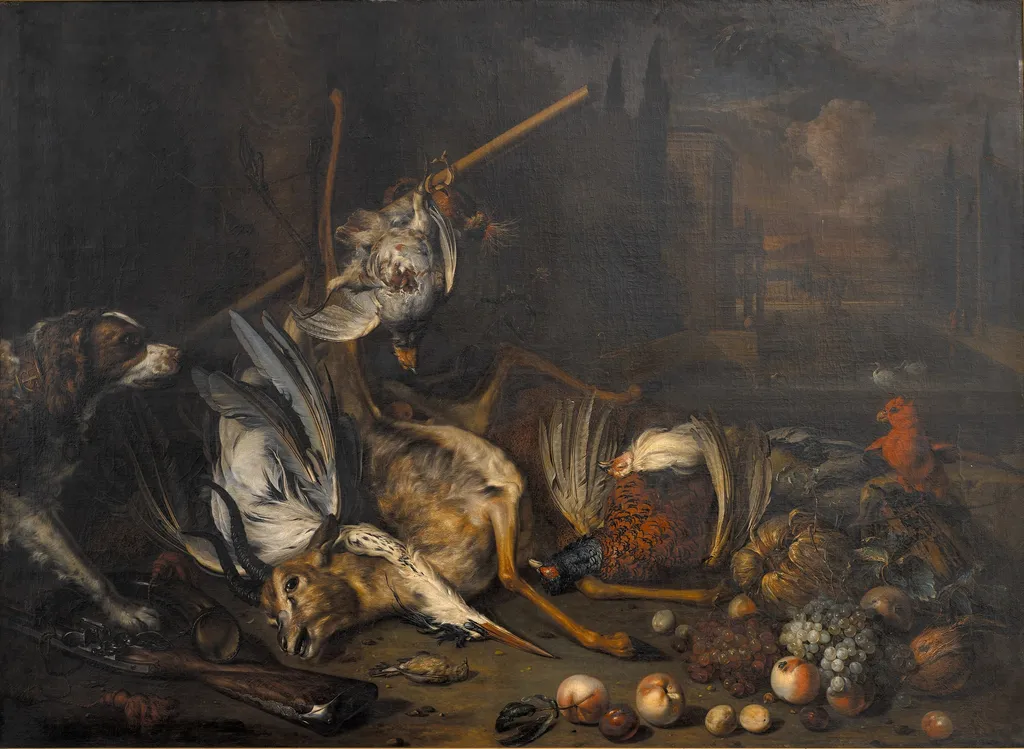Game and Fruit, by Dirk Valkenburg, oil, 1705