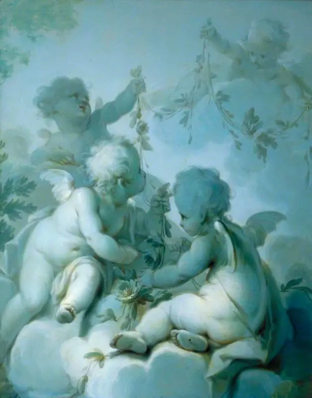 Four Cupids Holding Festoons of Flowers and Foliage