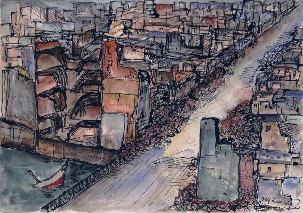 Hamburg Bombed, by Dolf Rieser, watercolor, 1945