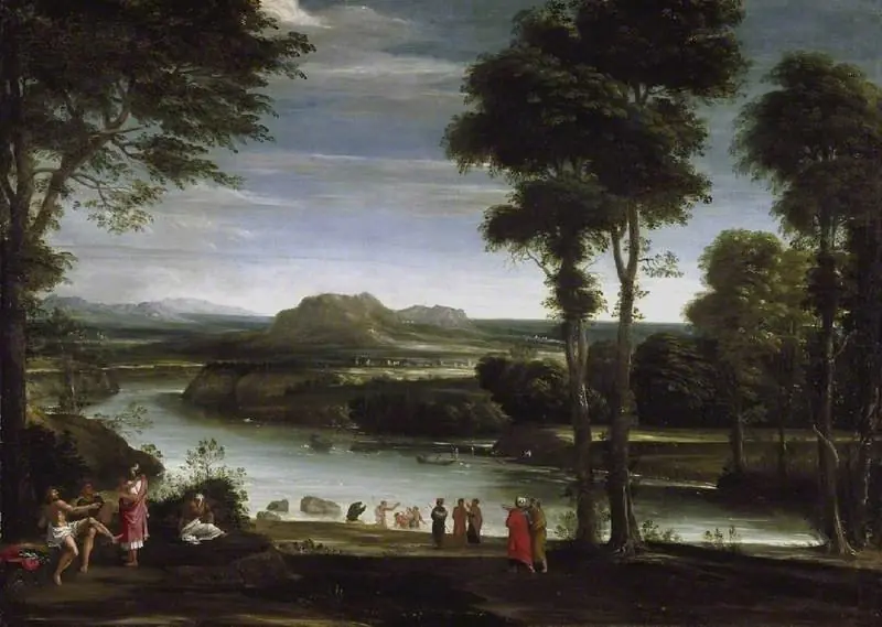 Landscape with St John baptising, by Domenichino