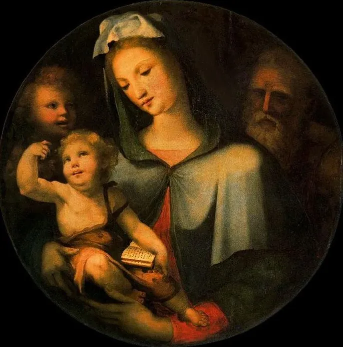 Holy Family with St. John the Baptist, by Domenico Beccafumi, oil, 1514
