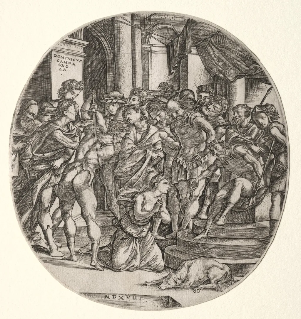 Beheading of Saint Catherine, by Domenico Campagnola, 1517