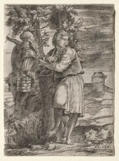 Shepherd and Old Warrior, by Domenico Campagnola