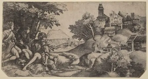 Shepherds in a Landscape, by Domenico Campagnola