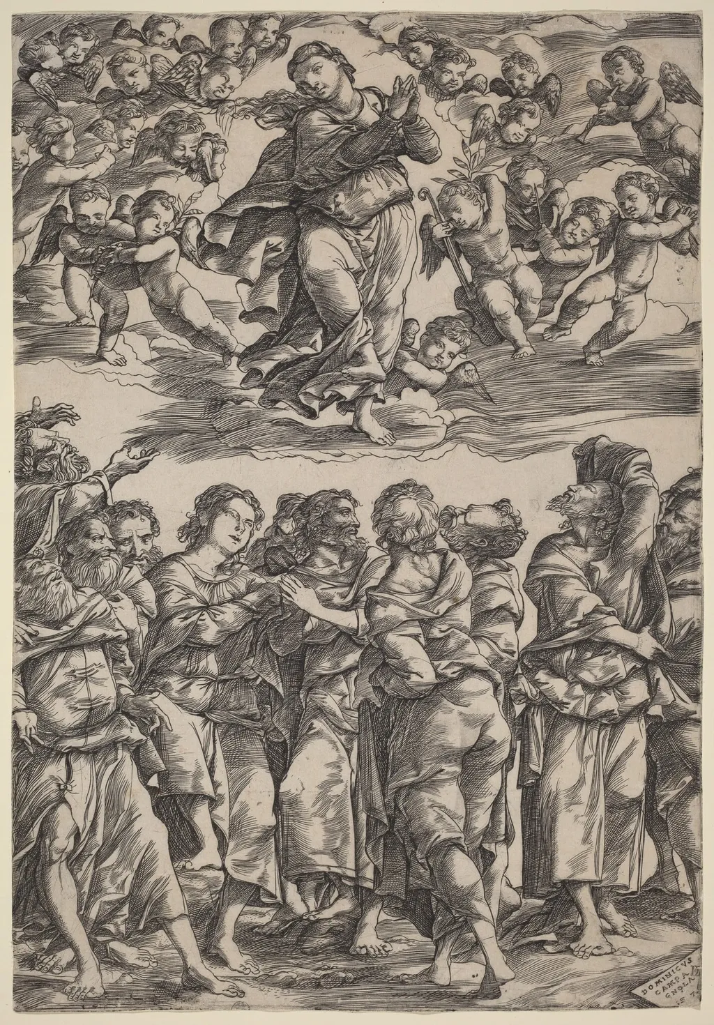 The Assumption of the Virgin, by Domenico Campagnola, ink, 1517