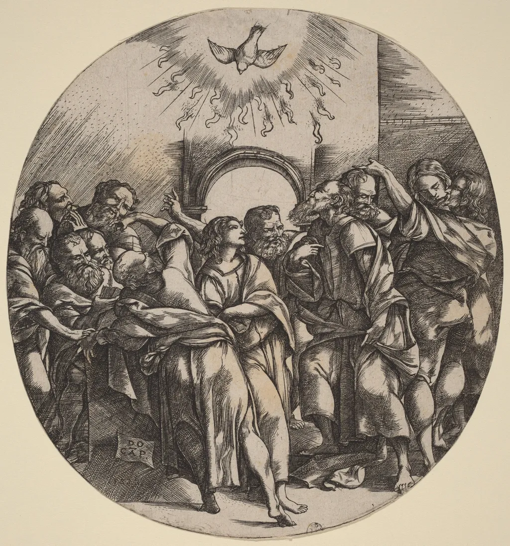 The Descent of the Holy Spirit, by Domenico Campagnola, ink, 1518