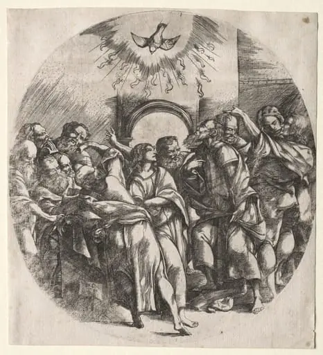 The descent of the holy spirit, by Domenico Campagnola