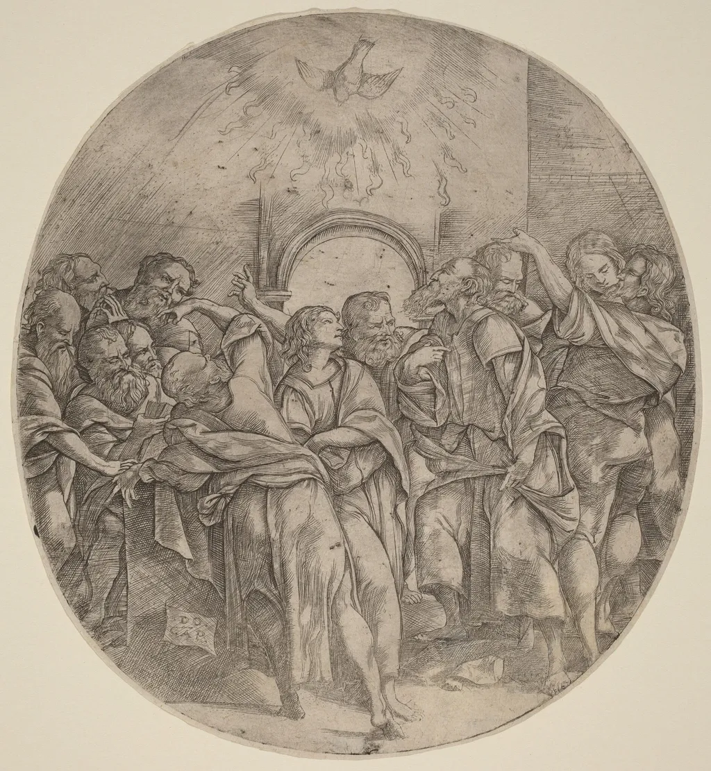 The Descent of the Holy Spirit, by Domenico Campagnola, ink, 1518