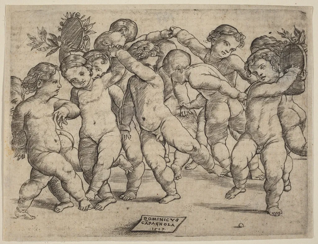 Twelve Children Dancing, by Domenico Campagnola, ink, 1517
