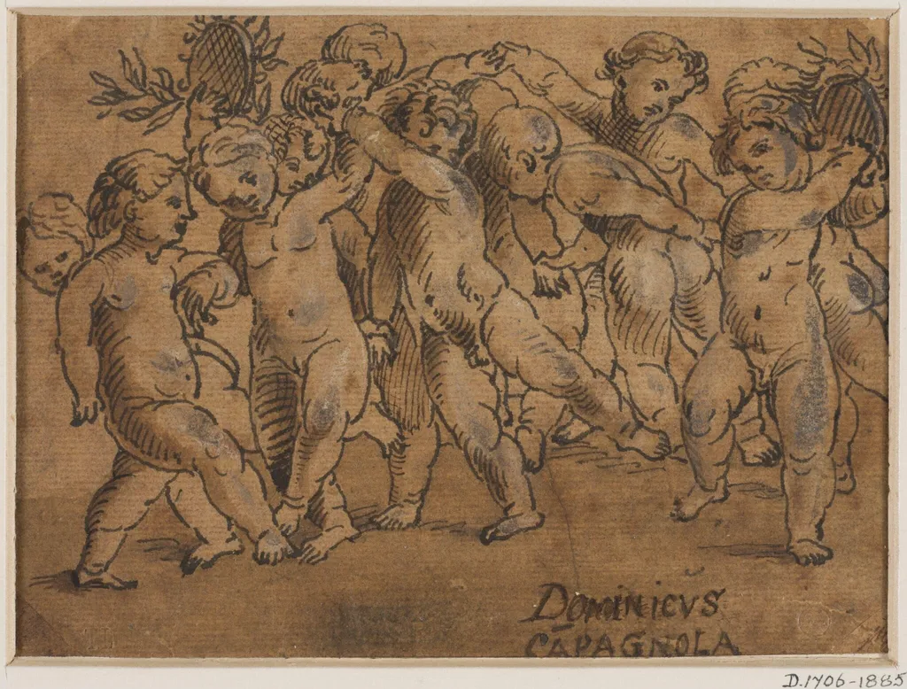 Twelve naked children dancing, by Domenico Campagnola, 1550