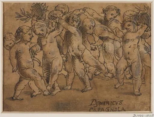 Twelve naked children dancing, by Domenico Campagnola