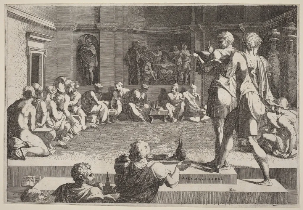 The Banquet of Alexander the Great, by Domenico del Barbiere, ink, 1545