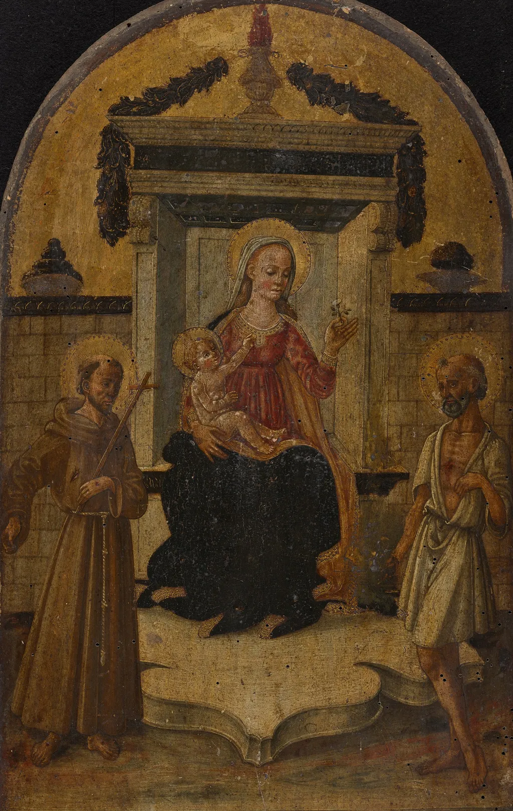 The Virgin and Child Enthroned with St. Francis of Assisi and St. Jerome, by Domenico di Michelino, unspecified, 1464