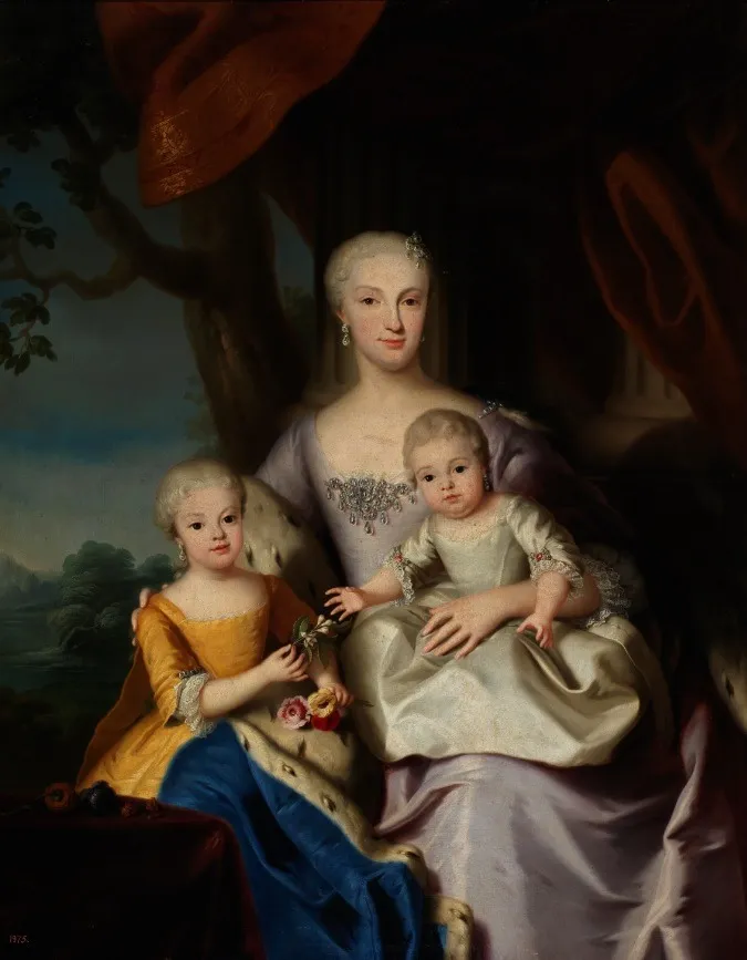 Maria Antonia of Spain and her two daughters, by Domenico Duprà, oil, 1756
