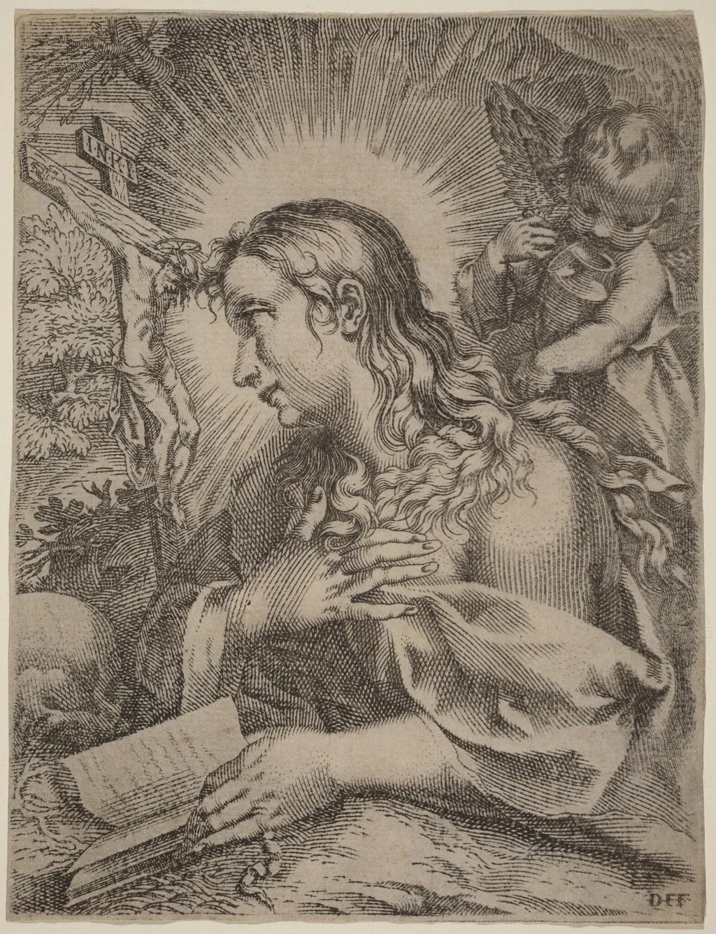 The Penitent Magdalene, by Domenico Falcini, ink, 1601