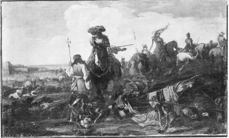 Battle scene, by Domenico Gargiulo, oil, 1642