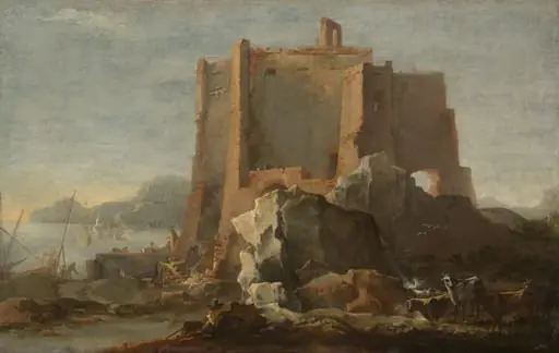 Landscape with Rock and Fortress, by Domenico Gargiulo