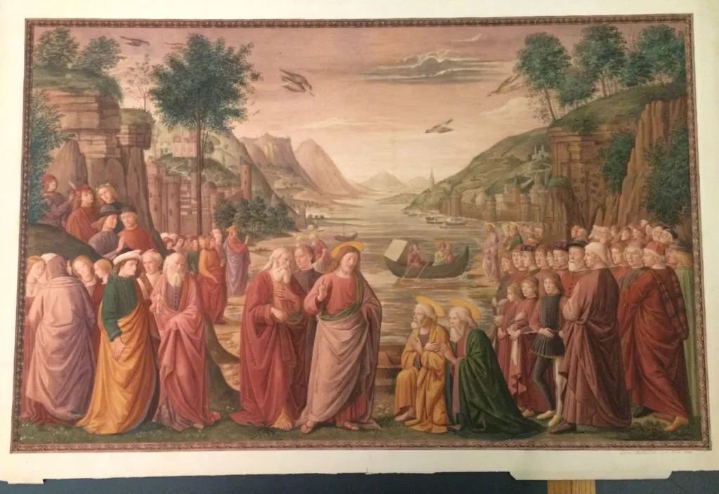 Copy after Calling of the Apostoles, Domenico Ghirlandaio in the Sistine Chapel, Vatican (Rome), by Domenico Ghirlandaio, watercolor